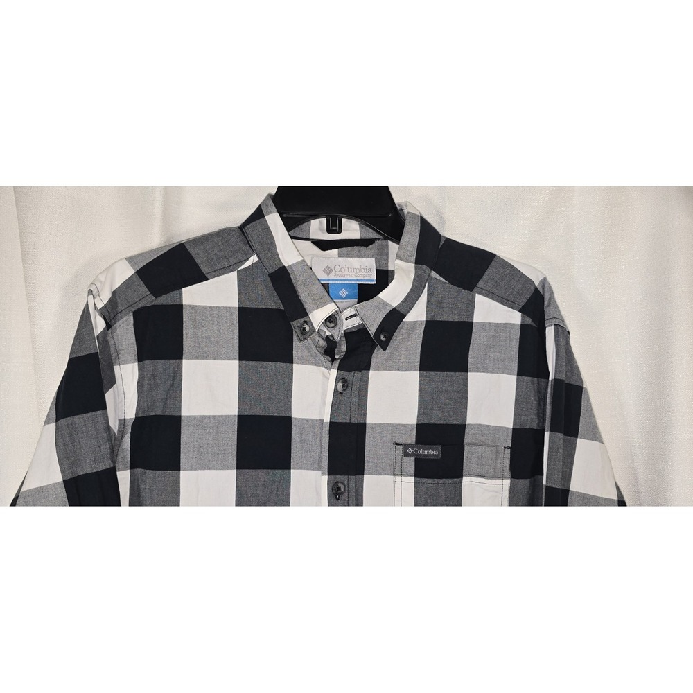 Columbia Mens Buffalo Plaid Button Down Shirt Black White Long Sleeve Medium - Picture 2 of 6